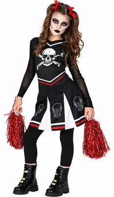 Produktbild von Halloween Kinderkostüm "Gothic Cheerleader" | Schwarz Größe: 5-6 Jahre