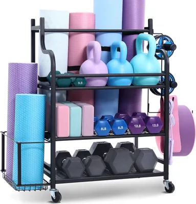Zdjęcie produktu dla VEVOR Home Gym Storage Rack Organizer Uchwyt na matę do jogi (3 warstwy), stojak na hantle do domowej siłowni sprzęt fitness