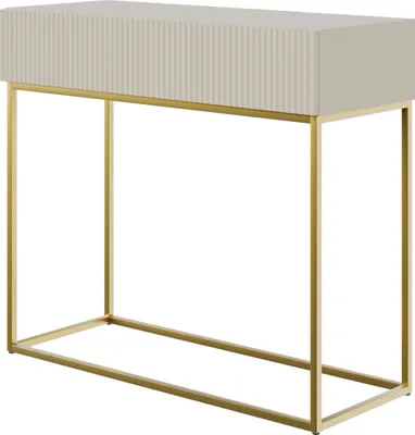 Image de Selsey VELDIO - Table console avec tiroir, gris beige taupe avec structure en métal doré, 90 cm