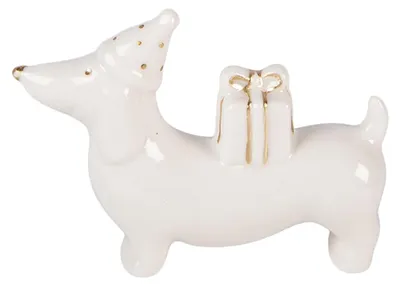 Productafbeelding van Clayre & Eef kerstdecoratie: figuur van een hond, 8x2x5 cm, wit, porselein