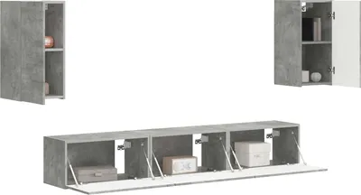 Produktbild von （Robust Möbel） TV-Schrankset Wandmontiert 3 pcs - Montage erforderlich - Beton Grau Holzwerkstoff - CL658016 - TV-Schränke