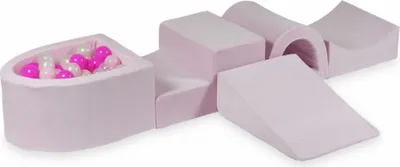 Produktbild von Schaumstoff-Spielset mit Brücke und Mikro-Bällepool – Velvet Soft Hellrosa + 100 Bällebadbälle / transparent, Meerjungfraueneffekt, Babyrosa, Rosa