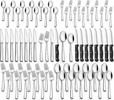 Produktbild von Besteck Set 12 Personen, 72-teiliges Edelstahl Besteckset mit Steakmesser, Essbesteck Set mit Messer Gabel Löffel, Elegantes Tafelbesteck für Zuhause/Restaurant/Party, Spülmaschinenfest