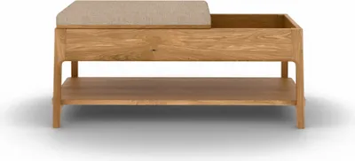 Produktbild von Bank Swig aus Wildeiche massiv geölt 107x47 mit Polster Beige und Holzbeinen