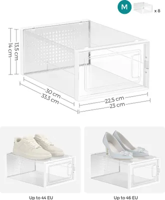 Produktbild von SONGMICS Schuhboxen 8er Set Aufbewahrungsboxen Schuh-Organizer Größe 44 weiß