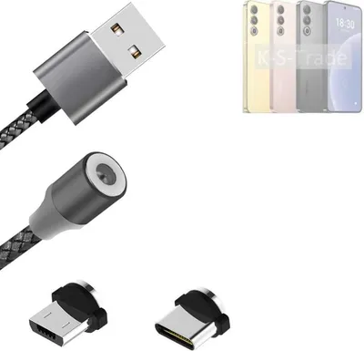 Produktbild von K-S-Trade Hochwertiges Magnet-Lade-kabel Sync-Kabel Daten-Kabel kompatibel mit Meizu 20 mit USB-Typ-C-Anschluss und Micro-USB-Anschluss 2A bis zu