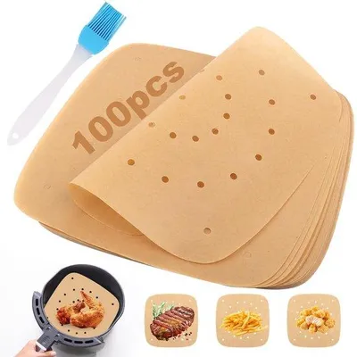 Produktbild von Luftfrittierpapier für Airfryer, 100 Stück 23*23 cm perforiert und antiklebrig, für Airfryer, Mikrowellen und Dampfkochgeräte