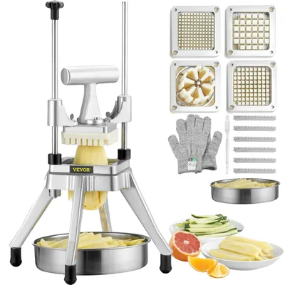 Obrázek produktu pro VEVOR Kráječ na brambory 1/2 + 3/8 + 1/4 palce + 6 klínů, kráječ na hranolky Kráječ na zeleninu Krouhač ovoce se 6 náhradními noži, sekáček z nerezové oceli