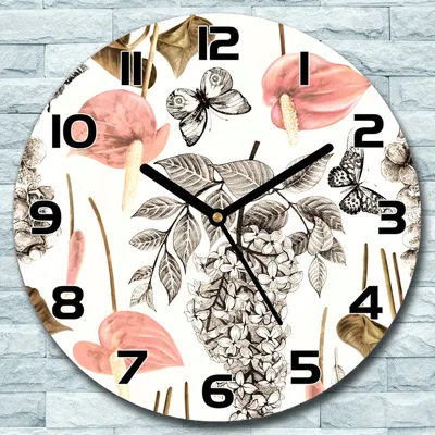 Produktbild von Wanduhr aus Glas Rund fi 30 Frühlingsblumen Quarz Deko Wohnzimmer Büro