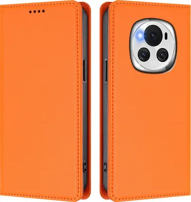 Immagine prodotto di Custodia in pelle per Honor Magic6, flip case magnetico in Finto cuoio con supporto Arancione