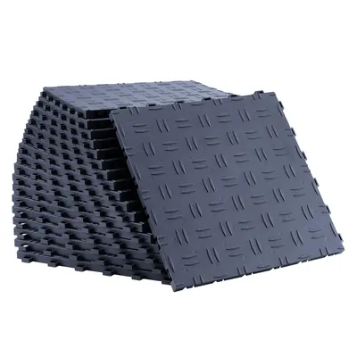 A stack of interlocking garage floor tiles.