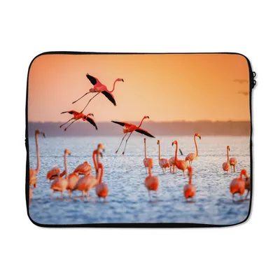 Produktbild von MuchoWow® Laptop Hülle 17 Zoll Laptoptasche Vogel - Flamingo - Wasser - Sonnenuntergang - Rosa - Zipper - Schutzabdeckung