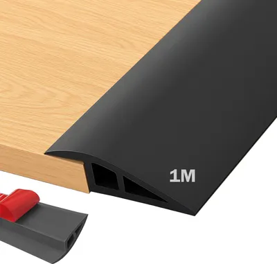 Produktbild von Selbstklebendes Übergangsprofil 1M x 5CM, PVC-Fußleistenprofil für Boden und Teppich, Übergangsstreifen für Parkettböden, Selbstklebend, schwarz