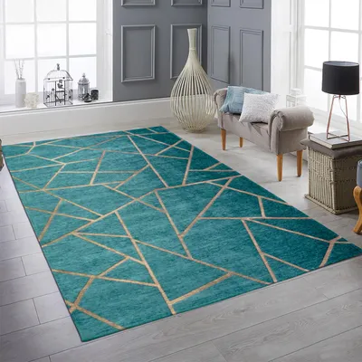 Immagine prodotto di Tappeto da salotto con motivo geometrico in oro petrolio Dimensioni - 200 x 290 cm