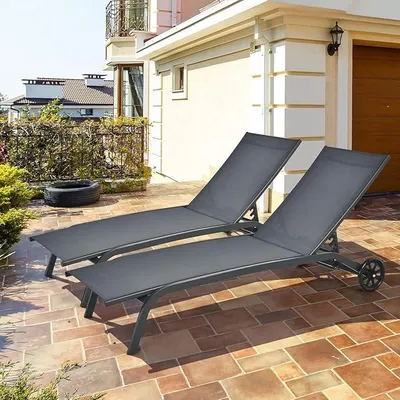 Imagen del producto de Segunda tumbona con ruedas, tumbona para jardín resistente a la intemperie, silla reclinable, tumbona de relax con respaldo ajustable en 6 posiciones, capacidad de hasta 150 kg, tumbona para terraza, jardín o piscina, color gris