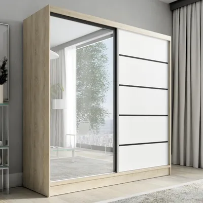 Produktbild von Schwebetürenschrank, 2-türig Schrank mit Spiegel KARO 2 200 cm (Sonoma , Weiß)
