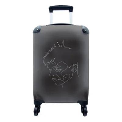 Produktbild von MuchoWow® Koffer Handgepäck Trolley Rollkoffer Kleine Reisekoffer mit 4 Rollen - Mann - Strichzeichnung - Porträt - Cabin Size < 55x40x23 cm & 55x40x20 cm - Fotokoffer - Kabinenkoffer - Boardgepäck - Reise-Box - Reisekoffer - Reisegepäck - Koffer mit Bild - Trolley für Kinder