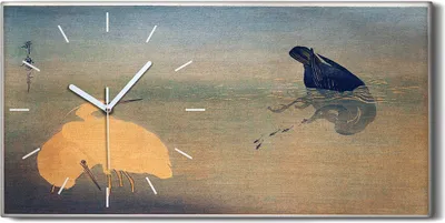 Produktbild von Wanduhr Bürouhr Leinwand Bild 60x30 Malerei Asiatische Tiere Vögel Wasser Kunst - weiße Hände
