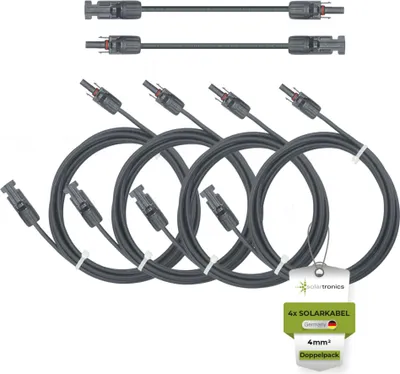 Produktbild von Solarkabel Doppelpack 4x PV-Kabel 4mm² H1Z2Z2-K Schwarz & Schwarz mit Solarstecker Länge: 4 x 10m - 4mm²