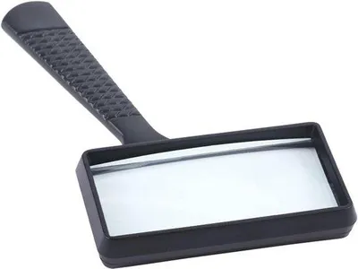 Image de Loupe de poche 5X avec poignée en plastique 100 x 50 mm - Grossissement pour livres, documents, journaux et brochures