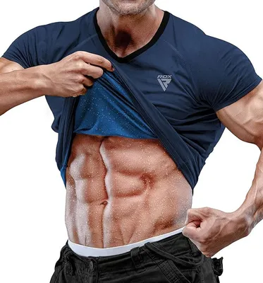 Produktbild von RDX Men's Sauna Shirt Heat Trapping Sweat Suit Waist Trainer - REACH  100 Certified Body Shaper T-Shirt - Trimmer Hot Corset Slimming Shapewear Vest - Gym Workout Übung Fitness Tank Top