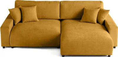 Produktbild von Lisa Design Pivoine - 4-Sitzer Ecksofa beidseitig montierbar - Schlaffunktion und Bettkasten - aus strukturiertem Samt , Gelb