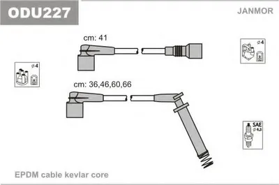 Produktbild von JANMOR ODU227 Zündkabelsatz Zündleitungssatz für OPEL Corsa B Schrägheck (S93) Astra F CC (T92) Kadett E CC (T85) Astra F Caravan (T92) Corsa A CC