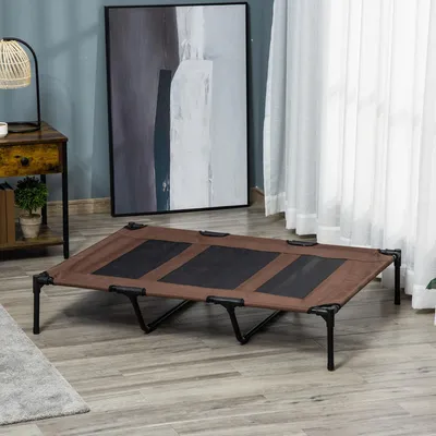 Produktbild von Hundeliege Outdoor klappbar für sehr große Hunde, Hundebett erhöht Texteline Stahlrahmen, Kaffee-Braun | 122x92x23 cm | bis 50 kg | mit Tragetasche