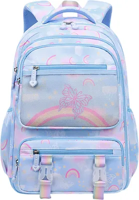 Produktbild von Schulrucksack Mädchen, Kinderrucksack, Kucksack Mädchen, Schultasche, Blau, L(46x30x18cm)