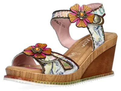 Produktbild von Laura Vita Damen Sandalette aus Leder mit Plateau und Keilabsatz Ballon 21, Größe:38 EU, Farbe:Beige
