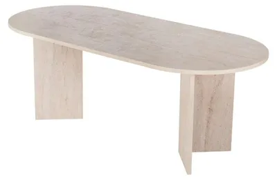 Image de Table à manger Table de salle à manger en bois MDF mélaminé effet travertin 200 x 90 x 75 cm