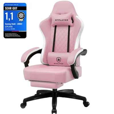 Produktbild von GTPLAYER Gaming Stuhl Ergonomischer Gaming Sessel Schreibtischstuhl Kunstleder, Federsitzkissen, Verbindungsarmlehnen und Fußstütze 150KG, ROSA