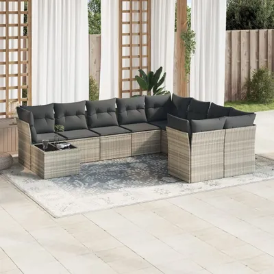 Produktbild von "2026 Promotion" 10-tlg. Garten-Sofagarnitur/Terrassenmöbel - mit Kissen - Hellgrau Poly Rattan - Gartenmöbelset CC12580