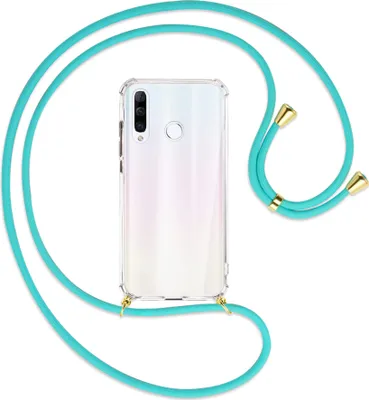 Produktbild von Handykette Backcover-Schutzhülle mit Band (Metall goldfarben) für Huawei P30 Lite - türkis