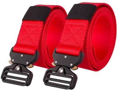 Produktbild von 2er Pack Taktische Gürtel Stoffgürtel Rot Militärgürtel Rettungsdienstgürtel Feuerwehr Automatikschnalle