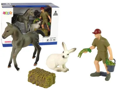 Productafbeelding van Dierenfigurenset Paard Grijze Haas Boer
