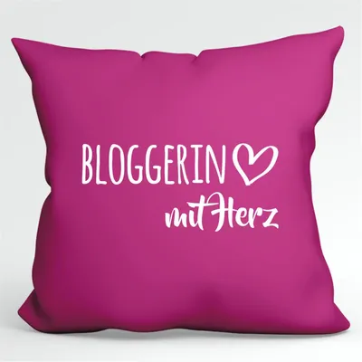 Produktbild von Huuraa Kissenbezug Bloggerin mit Herz 40x40cm Fuchsia Baumwolle Dekokissenbezug Geschenkidee