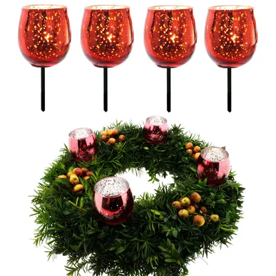 Produktbild von 4-tlg. Set Teelichtgläser für Gestecke mit 7 cm langem Metallpick Gesteckteelichthalter Adventskranzstecker