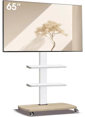 Produktbild von TV Ständer Rollbar Holzablage 32-65 Zoll Höhenverstellbar Drehbar 40 kg VESA 400x400mm