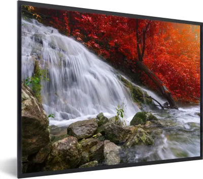 Produktbild von MuchoWow® Gerahmtes Poster Wasserfall - Felsen - Wasser - Herbst 80x60 cm - Poster mit Schwarzem Bilderrahmen Wandposter Rahmen Foto Bilder - Schwarzem - Mit Gestell