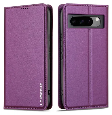 Obrázek produktu pro Magnetické flipové kožené pouzdro pro Google Pixel 8 Pro, s přihrádkou na karty a funkcí stojánku Fialová