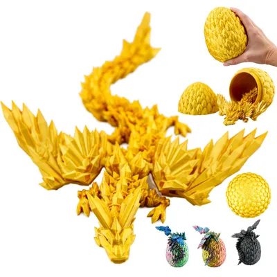 Zdjęcie produktu dla Smok w jajku ze skrzydłami 3D 20 cm, ruchoma figurka smoka, jajo 10 cm – Złoty