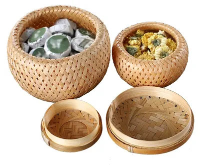 Immagine prodotto di Solidchoice - Set di 2 cesti portaoggetti in bambù con coperchio