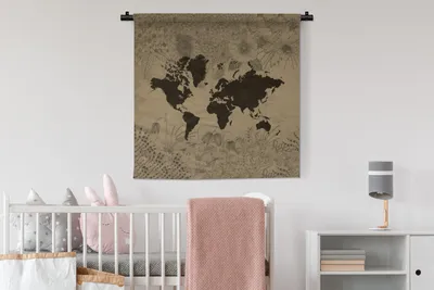 Produktbild von MuchoWow® Wandteppich Wandbehang Weltkarte - Grün - Pflanzen 90x90 cm Tapisserie Dekoration Wandtuch - Wandaufhänger