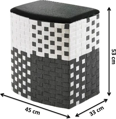 A laundry bin with dimensions indicated.