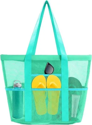 Produktbild von Große Strandtasche aus Mesh grün mit vielen Fächern