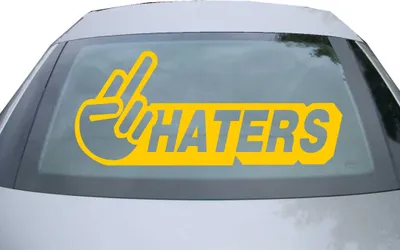 Produktbild von Indigos UG - Aufkleber Heckscheibe & Motorklappe DE2119 - gold - 600x257 mm - Haters - Auto Scheiben Fenster Heckklappe Tuning Racing JDM - Die cut