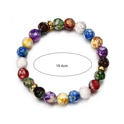 Produktbild von Perlen-Armband, bunte Perlen, elastisches Seil, verstellbar, passend, dekoratives Geschenk, Kunst-Vulkan-Achat-Stein, Energie-Armreif, modischer Charme für Dating-Mehrfarbig