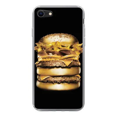 Produktbild von MuchoWow® Handyhülle Schutzhülle Hülle für iPhone SE 2022 Goldener Hamburger auf schwarzem Hintergrund. Silikon Softcase Handy Hülle - Schutzhülle