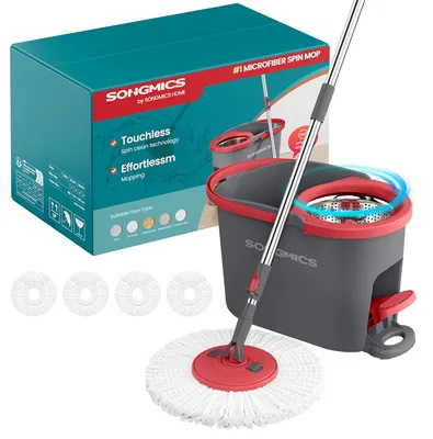 Wischmop mit Eimer, Doppel-Wringsystem, 44x29x27,8 cm, grau/rot